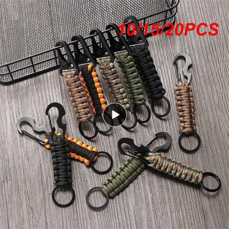 

10/15/20PCS Multi-tool Emergency Outdoor Keychain Ring Military Paracord Cord Rope Seven-core Umbrella Camping Carabiner