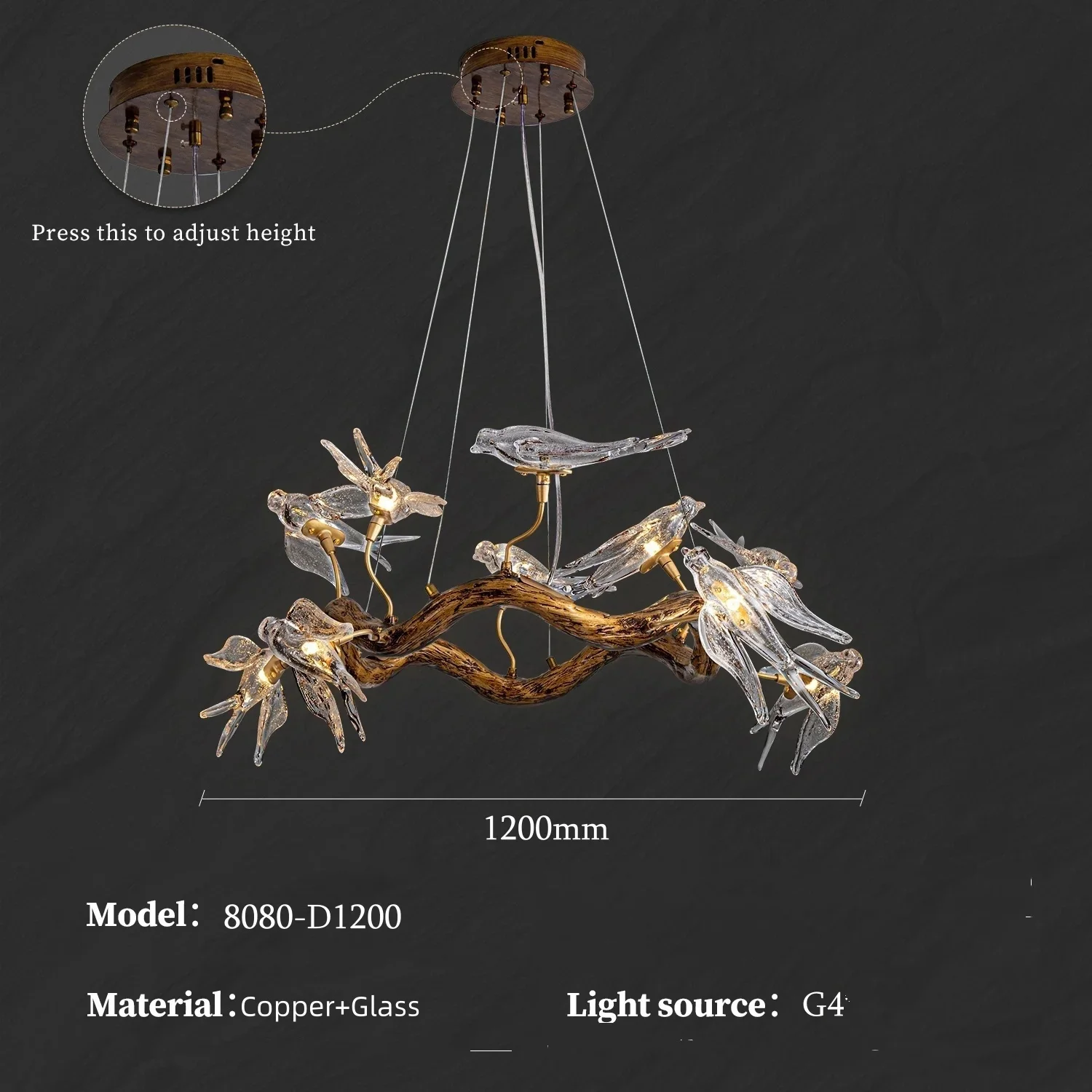 

Люстра JIANKEXING медная ласточка из стекла