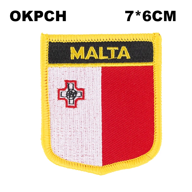 

Malta Flag Shield Shape Iron on Embroidery Patches Saw on Transfer Patches Sewing Applications for Clothes Back Pack Cap