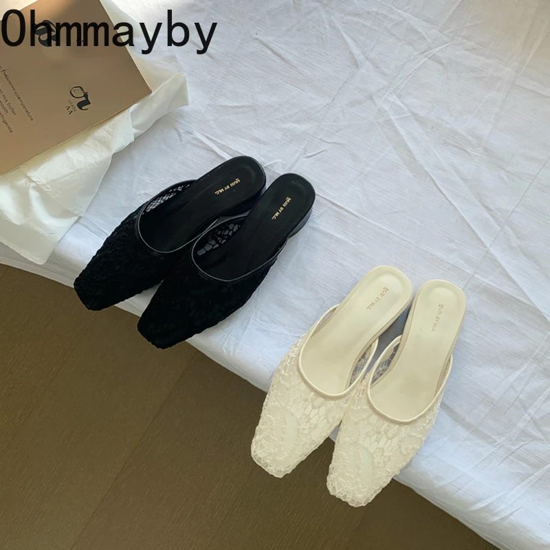 202 кружевные женские шлепанцы модная обувь с закрытым носком уличные