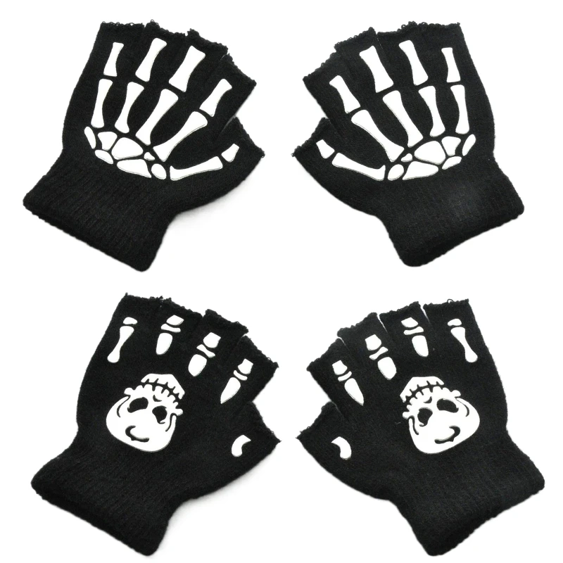 

Creative Children Skull Gloves Half Finger Gloves Luminous Gloves for Halloween