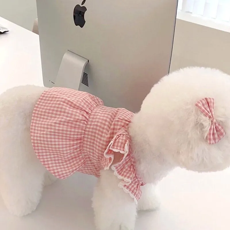 

Spring Summer Pet Clothes Kitten Puppy Pink Plaid Skirt Small and Medium-sized Dog Cute Princess Dress Chihuahua Yorkshire