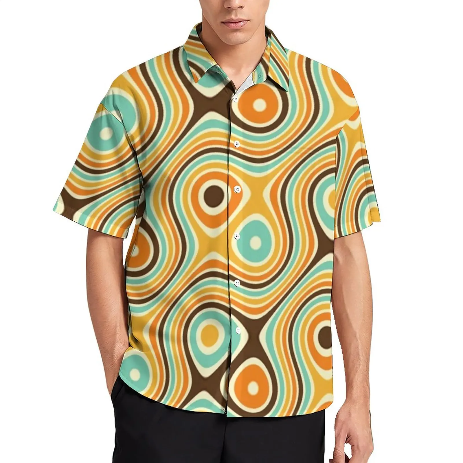 

Retro Psychedelic Print Casual Shirts Mid-Century Beach Shirt Summer Fashion Blouses Man Pattern Plus Size