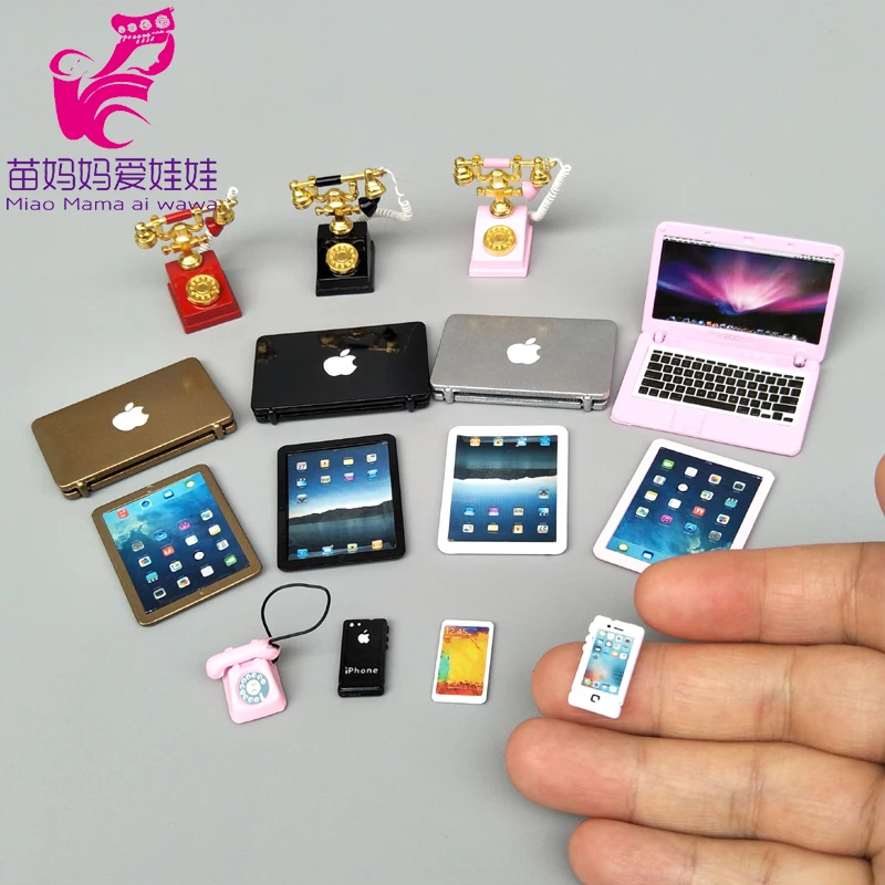

Mini Phone Mobile Laptop for 1/12 1/8 Bjd Doll Barbie Blythe Licca Doll Charm Phone Notebook for Doll House Diy Accessories
