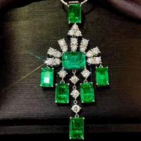 2022 new luxury geometric synthetic emerald pendant necklace women silver color green zircon lady birthday cocktail gift jewelry