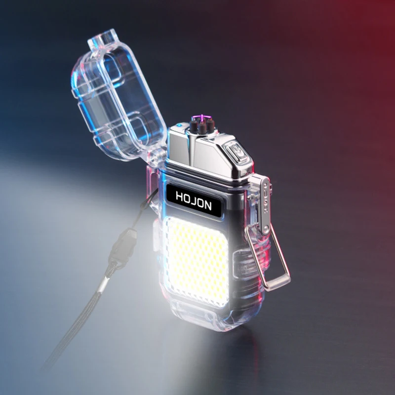 Electric Torch Transparent Waterproof Lighter Plasma Dual ARC Windproof Lighter USB Rechargeable Lighters Outdoor Camping Gift