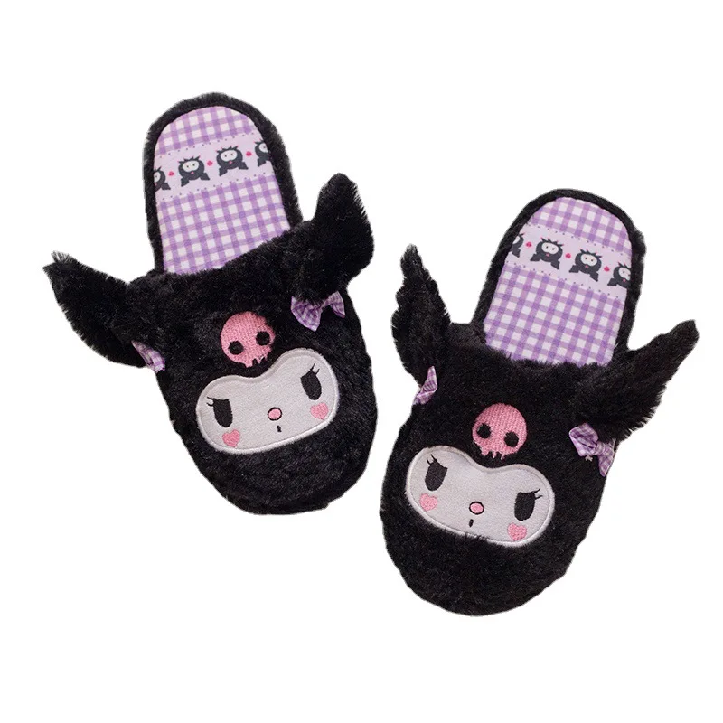 

Kawaii Kuromi Slippers Sanrio Cinnamoroll Mymelody Cartoon Winter Home Soft Soled Plush Slippers Girls' Warm Flat Shoes