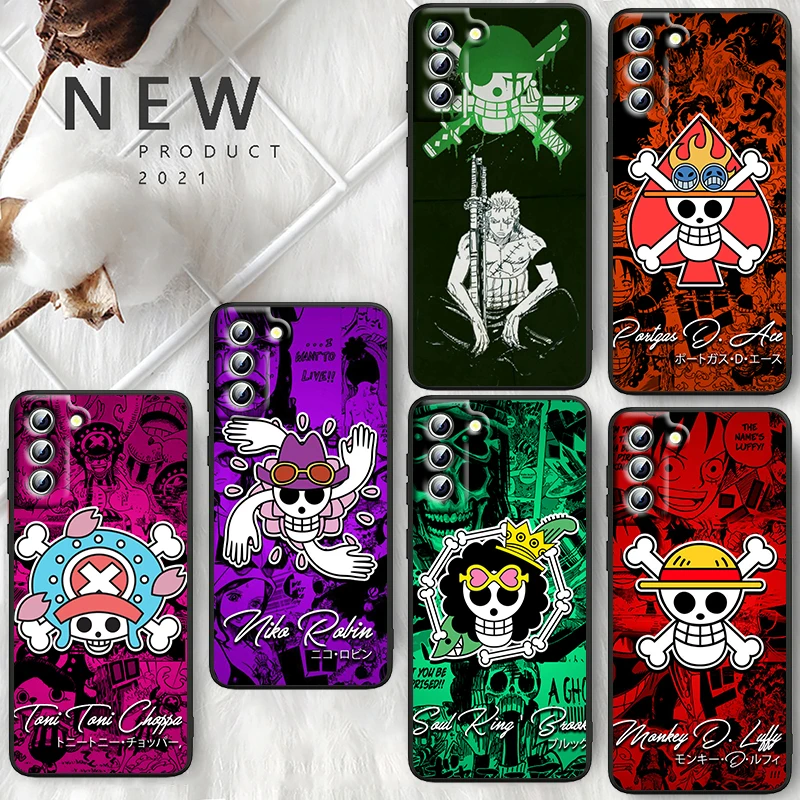 

One Piece Luffy Logo For Samsung Galaxy S22 S21 S20 FE Ultra Pro Lite S10 5G S10E S9 S8 Plus S7 Edge Black Phone Case