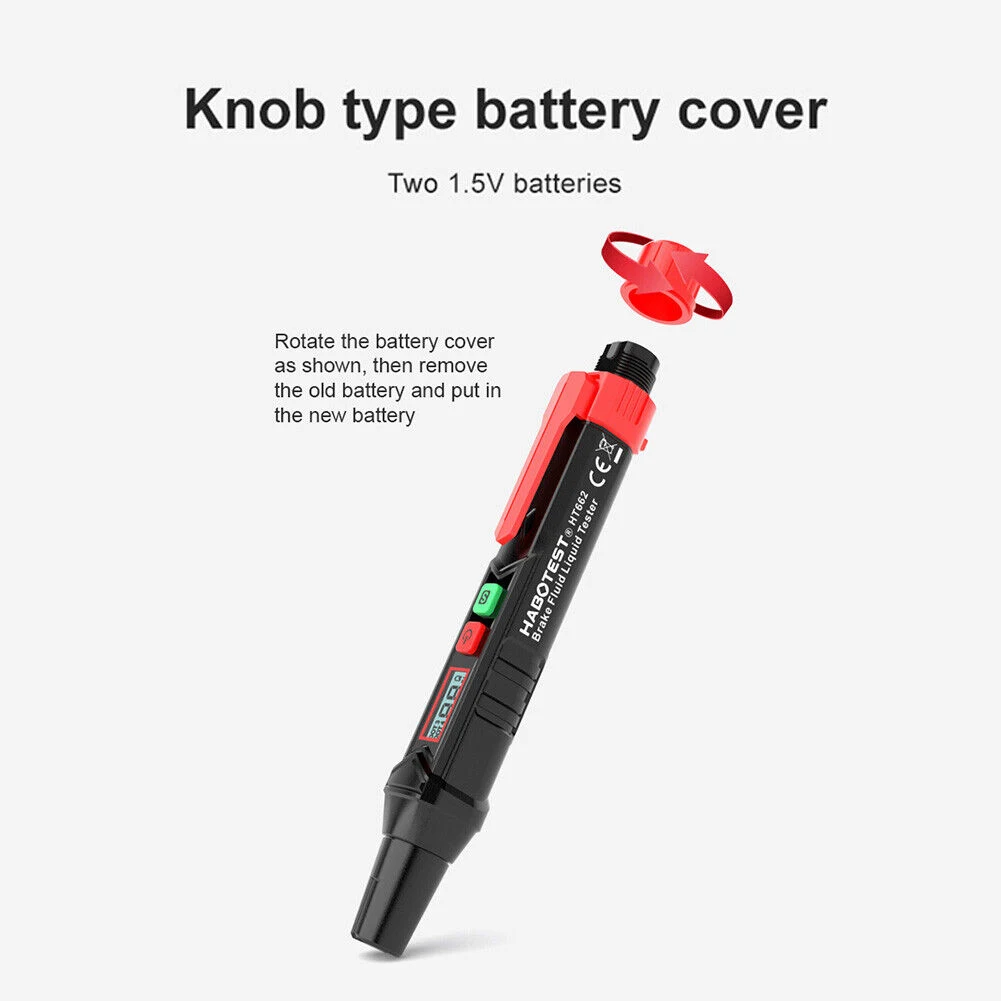 

1pc Brake Tester Pen Dust Prevention 2x1.5v AAA Battery ABS Material Audible And Visual Alarm Brake Fluid Oil Tester