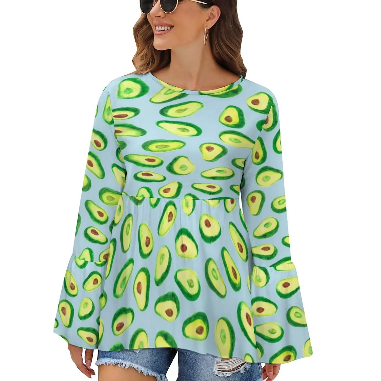 

Футболка женская с длинным рукавом и принтом авокадо