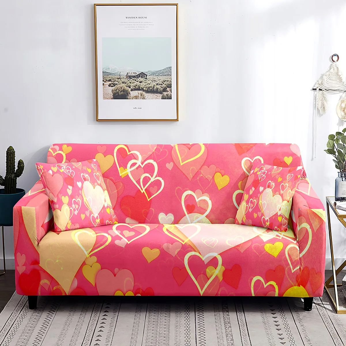 

Elastic Sofa Cover for Living Room Heart Love Print Sofa 1/2/3/4 Seaters Romantic Slipcovers Washable Protector From Dust Stain