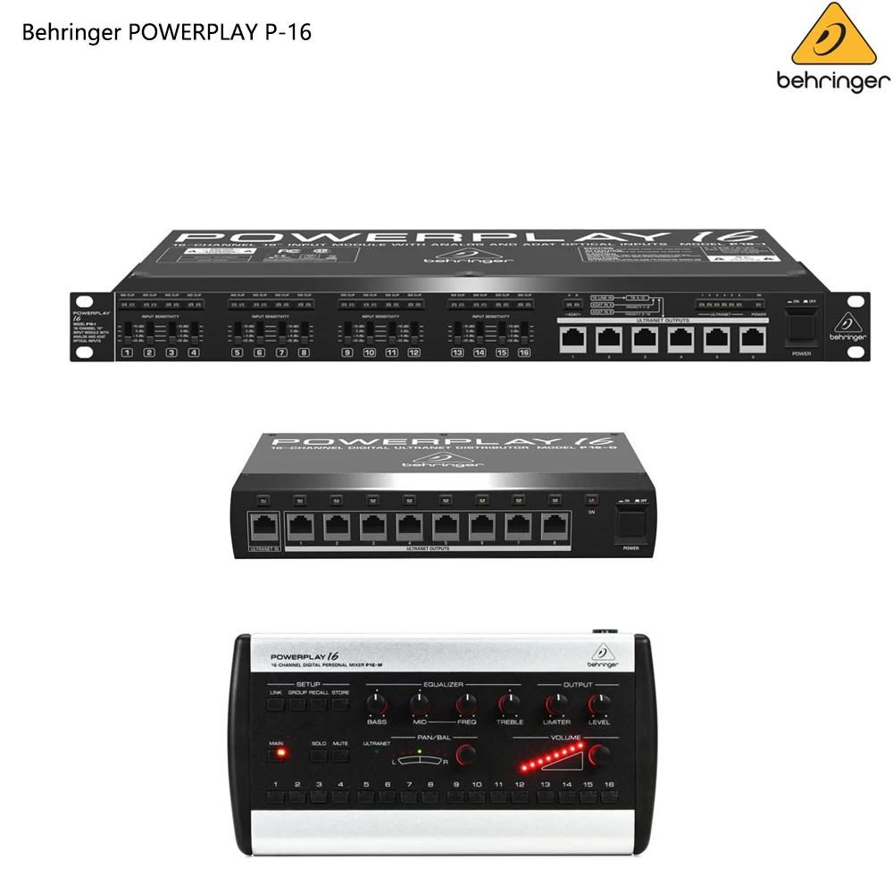 

Behringer Powerplay P16-M 16-канальный цифровой персональный микшер, входной модуль P16-I и модуль быстрого распределения