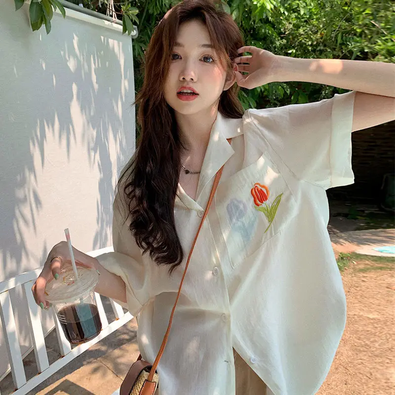 XEJ Blouse Korean Style Short Sleeve Cool Blouse or Tops for Woman Summer Clothes Korea Ladies White Top Women's Blouses 2022