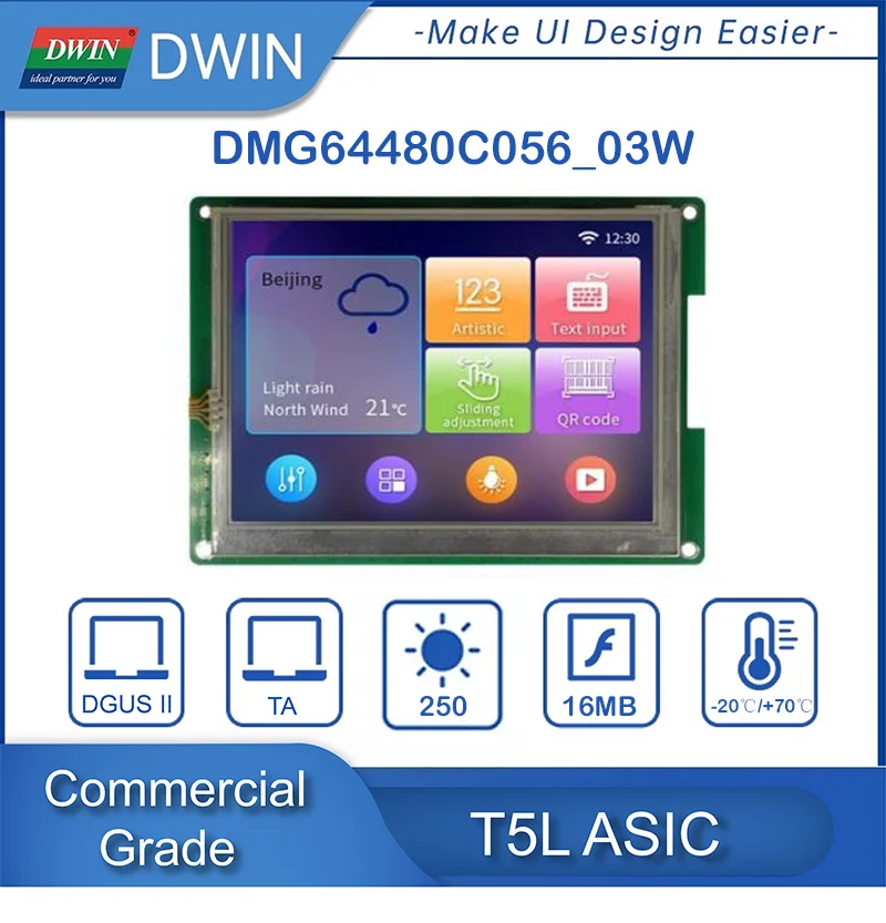 

DWIN 5.6 Inch 640*480 Resolution Smart LCM HMI Full Color TFT LCD Module Touch Panel Display T5L RTP/CTP,DMG64480C056_03W