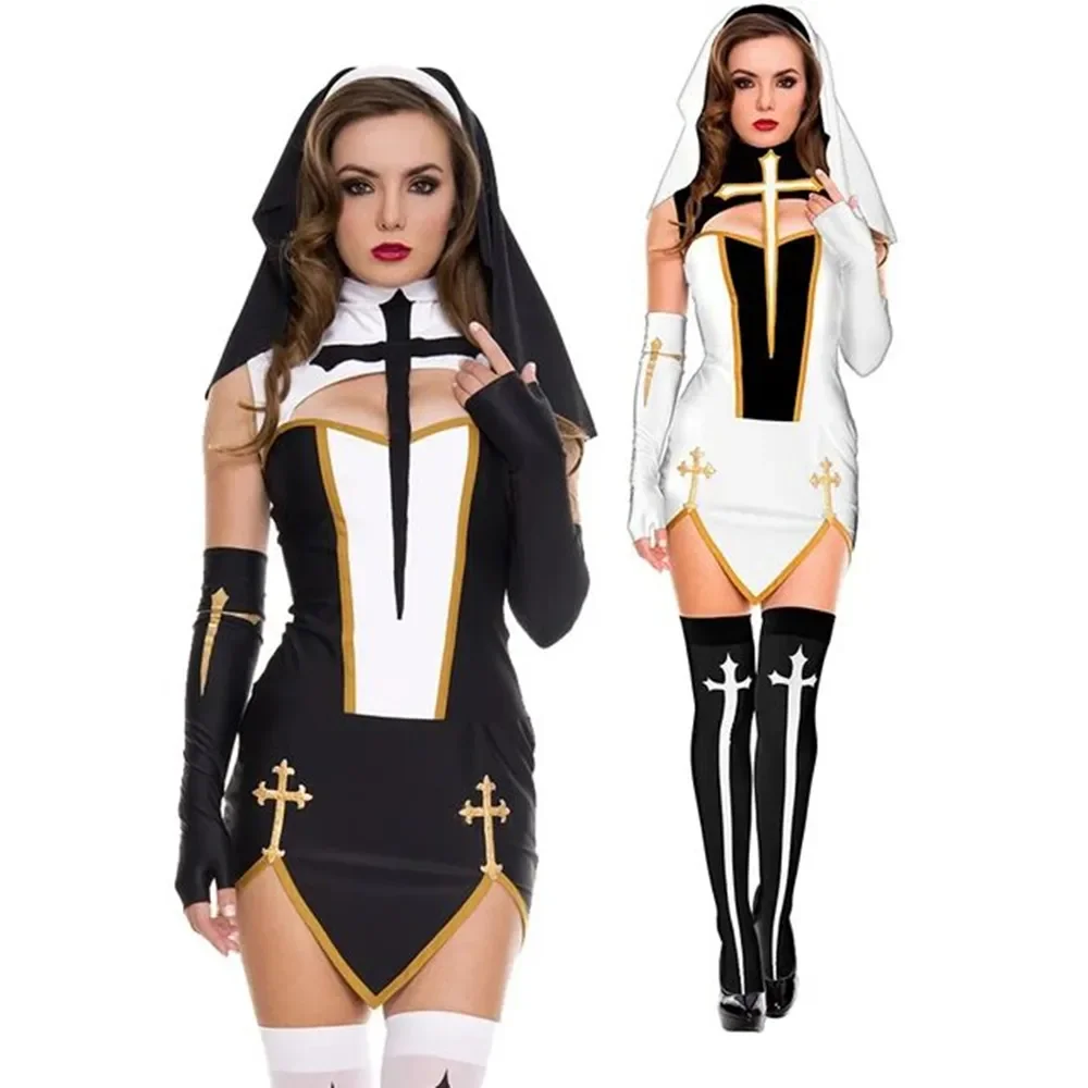 

Соблазнительный женский костюм монахини, превосходный костюм для карнавала, Хэллоуина, церкви, религиозных монастников, косплея, фантазийное платье
