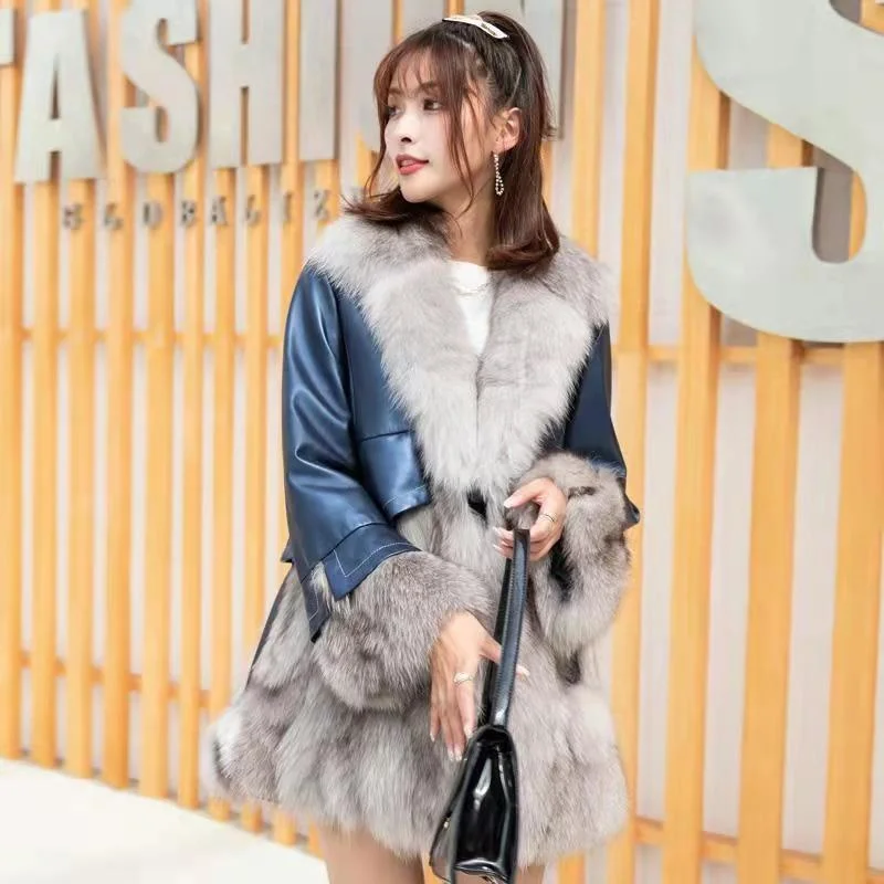 2022 Autumn And Winter New Fashion Temperament Slim Fit Versatile Splice Faux Fur Plush Coat Women's Trend
