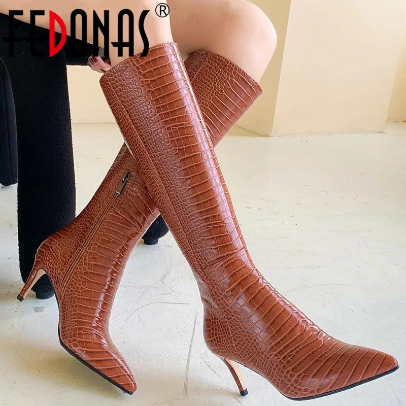 

FEDONAS Brand Sexy Woman Knee High Boots Autumn Winter Warm Basic Party Office Prom High Heels High Quality Elegant Shoes Woman