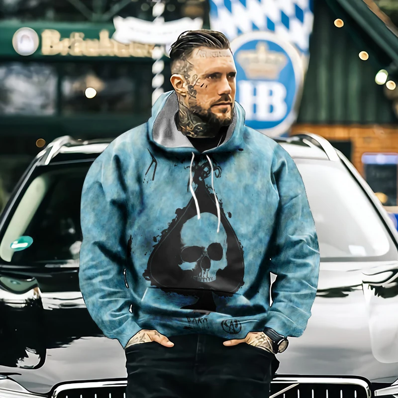 

2021 Skull Hoodie Men's Hoodie Sweatshirt Full 3D Printing Fire and Skull Hip Hop Street Wear Pullover Sweater