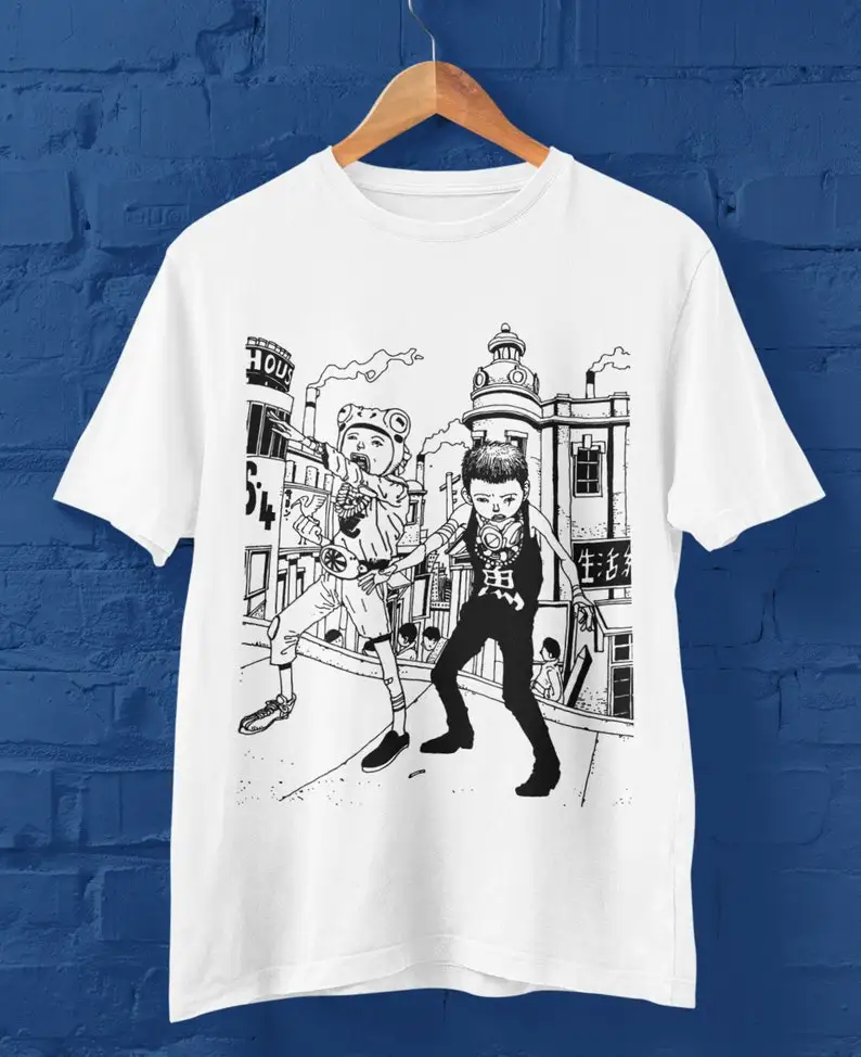 Футболка с круглым вырезом в стиле аниме Taiyo Matsumoto Tekkonkinkreet черно-белая футболка