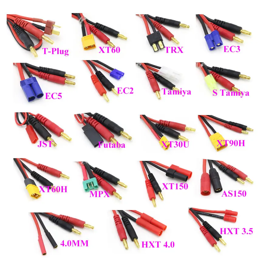 30 см для радиоуправляемой Lipo Batte Imax B6 зарядная линия 4,0 мм вилка типа банан для T вилки EC3 EC5 XT30 XT60 XT90 MPX TRX AS150 с силиконовым кабелем