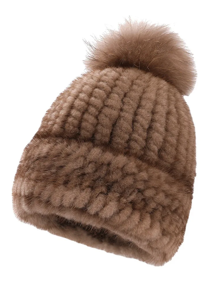 100% Real Mink Fur Hat Thicken Warm Peaked Cap Russian Winter Fur Hat Women's Beanie Caps Ladies 2023 New Hats