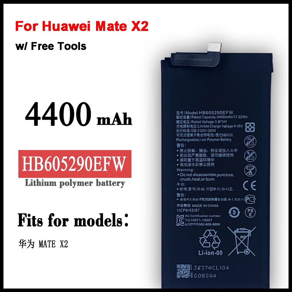 

100% NEW 4400 mAh Replacement battery for Huawei Mate X2 TET-AN00 HB605290EFW Mobile Phone batteries