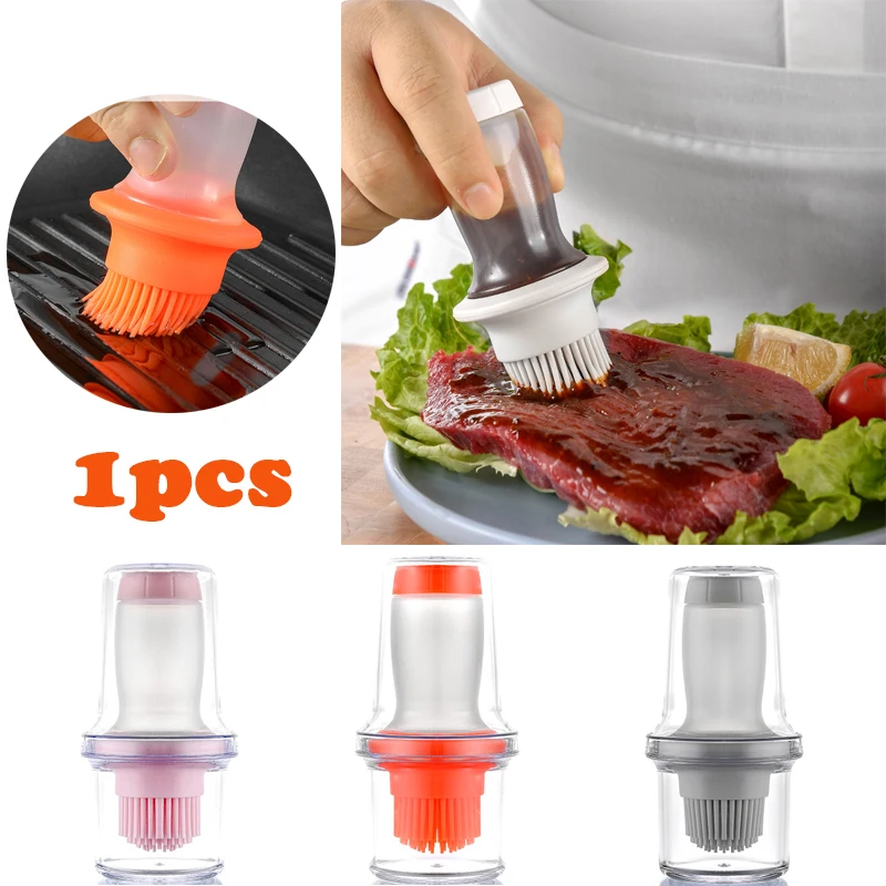 Portable Silicone Oil Bottle with Brush Grill Oil Brushes Liquid Oil Pastry Kitchen Baking BBQ Tools Temperature Resistant Brush
