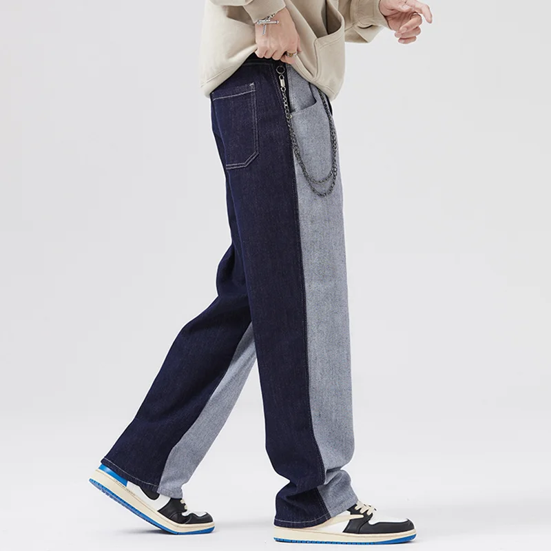 Streetwear Men New Pattern Vintage Recreational Blue Wide Leg Trousers Straight Cylinder Comfortable Loose Jeans Autumn Female