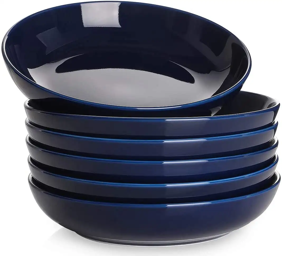 

Porcelain Pasta Bowls-30oz, Set of 6, Large Thanksgiving Serving Bowl for Salad, Soup, Blue