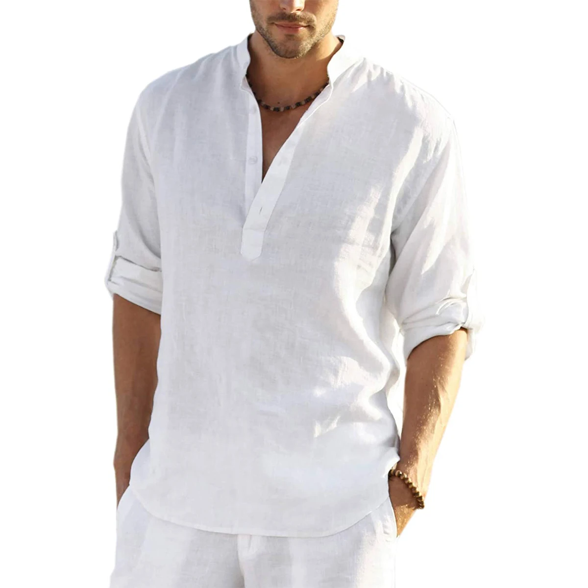 Men's Casual Long Sleeve Linen Shirts Fashion Autumn Spring Cotton Linen Blouse Shirts Handsome Men Shirt