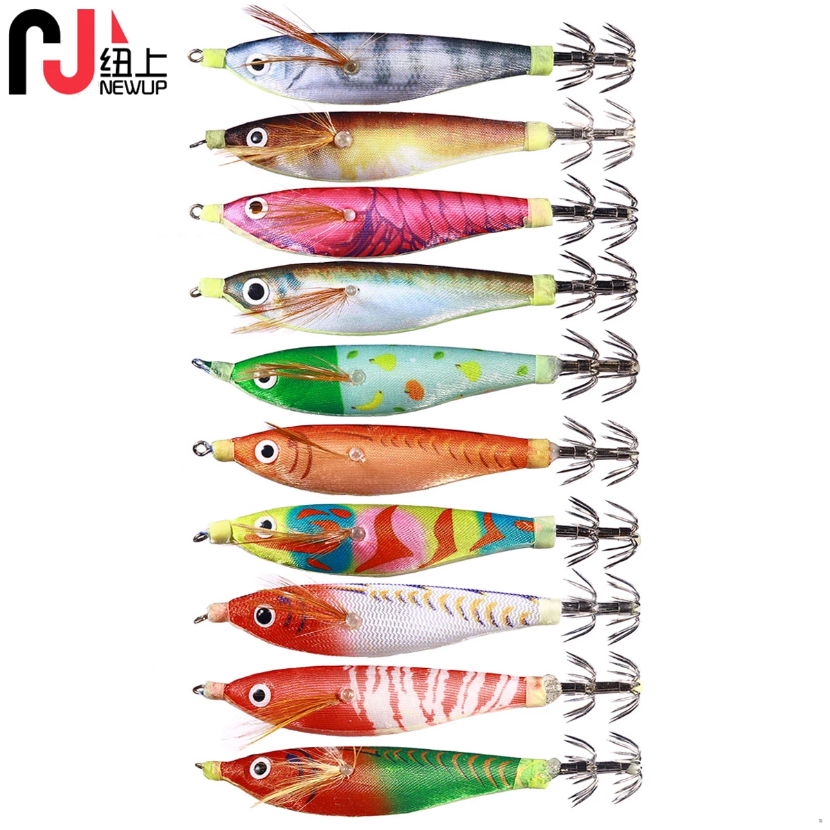 

Newup Pesca SQUID jig Lure 10cm-9.6g Squid Jigging Artificial Wood Shrimps Lures Squid Hook Cuttlefish Bait Sea Fishing