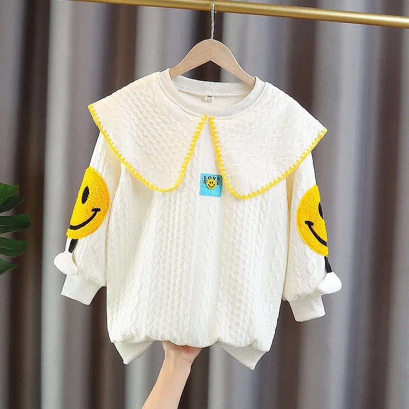 

3 5 8 10 12Y Girls Sweatshirts Spring and Autumn New Teenage Girls Loose Doll Collar Tops Children's Long Sleeve Sweater Dress