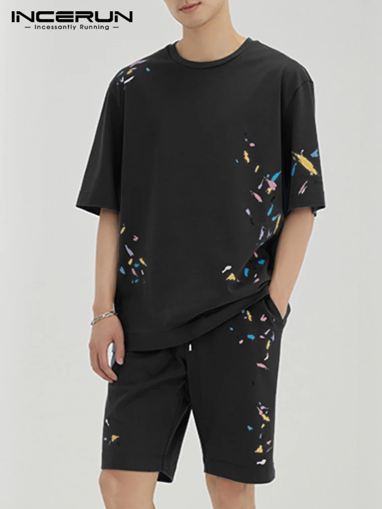 

Handsome Well Fitting Men's Sets Loose Comfortable Printing Short-sleeved T-shirts Shorts Suit 2 Pieces S-5XL INCERUN Tops 2022