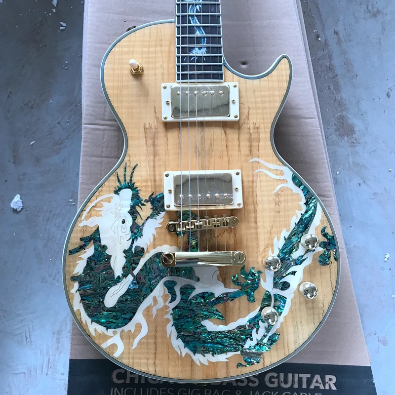 

LP electric guitar, inlaid with Chinese dragon, real pictures, modifiable and customized, free shipping