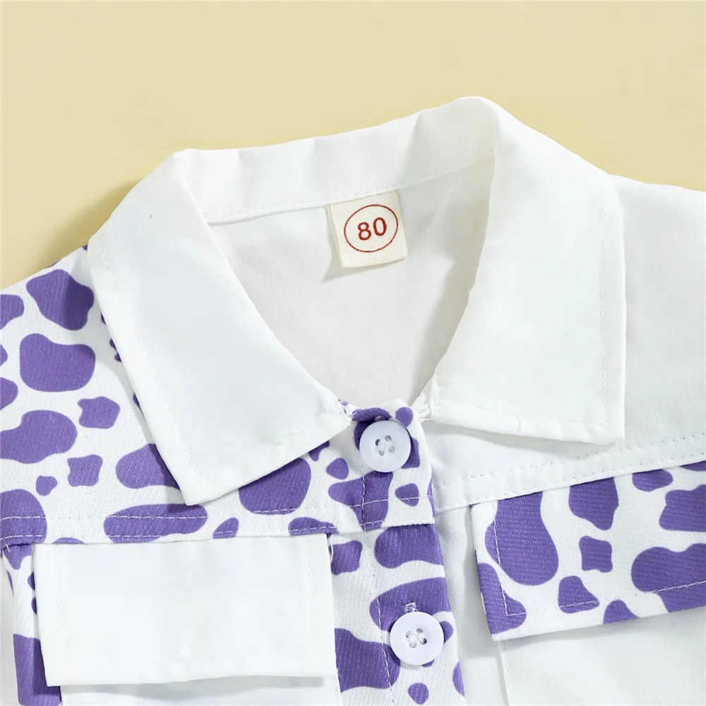 Женская летняя рубашка с коротким рукавом и отложным воротником принтом коровы |