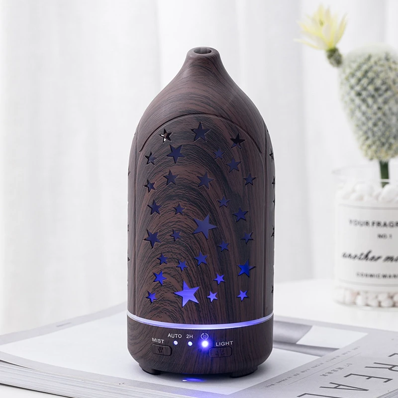 

Home Wood Grain Hollow Aroma Diffuser Humidifier Colorful Color Changing Vase Air Humidifier Air Purifier