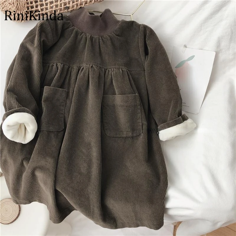 

2023 New Baby Girls Dress Winter Thick Warm Solid Long Sleeve Girls Dress Children's Dresses Toddler Girl Clothing