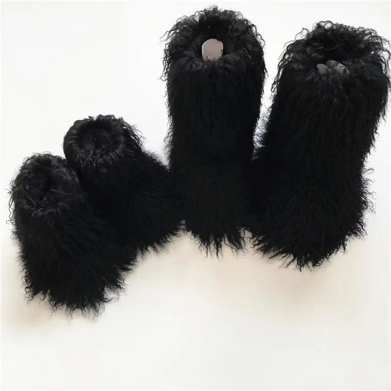 Luxury Fur Boots Women Round Toe Mongolian Fur Boots Shoes Women Snow Fur Boots