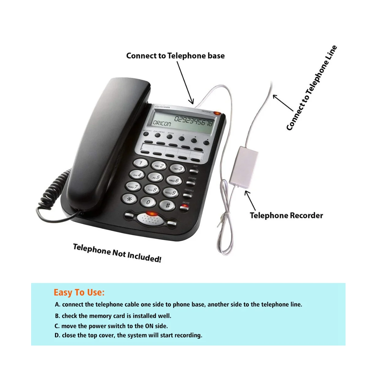 

Mini Telephone Call Recorder,Record Telephone Voice Without Computer,Date & Time Stamp on Recorded File,Auto Get Power
