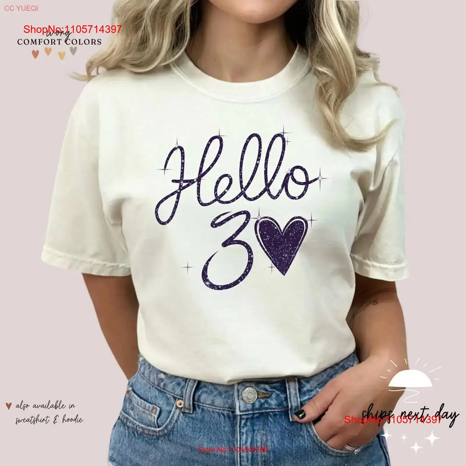 Фото Футболка Hello 30 Heart T-Shirt к 30-летию, винтажная, с эффектом потертости, дышащая, дизайнерская, универсальная, стильная, унисекс №1