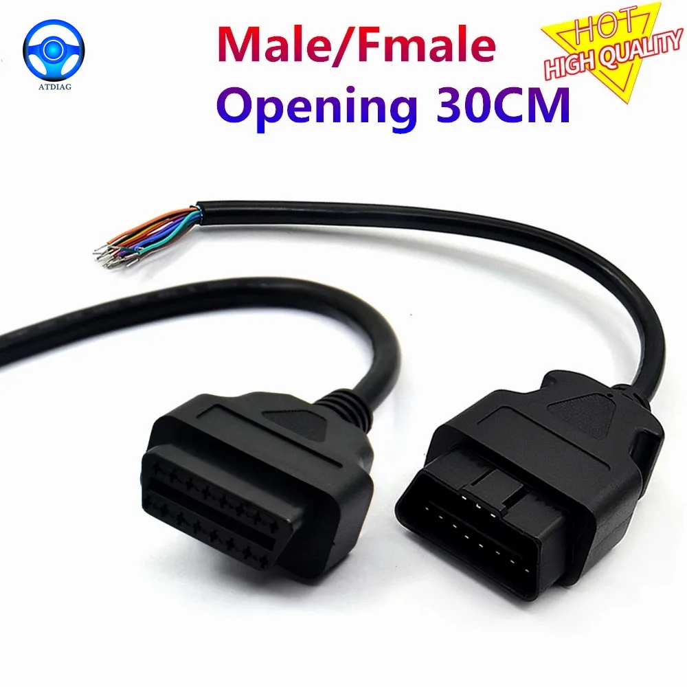 

10pcs/lot 30CM 16 Pin Car Diagnostic Interface Tool Adapter OBD 2 Female Connector To Extension OBD 2 Car Cable Free Shipping
