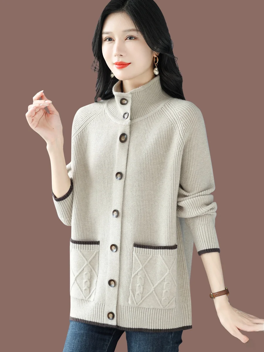 Lapel Fleece Knit cardigan Women Spring and Autumn Outdoor 2024 New Autumn clothes Sweater Outerwear Loose Shawl Cashmere Swe...