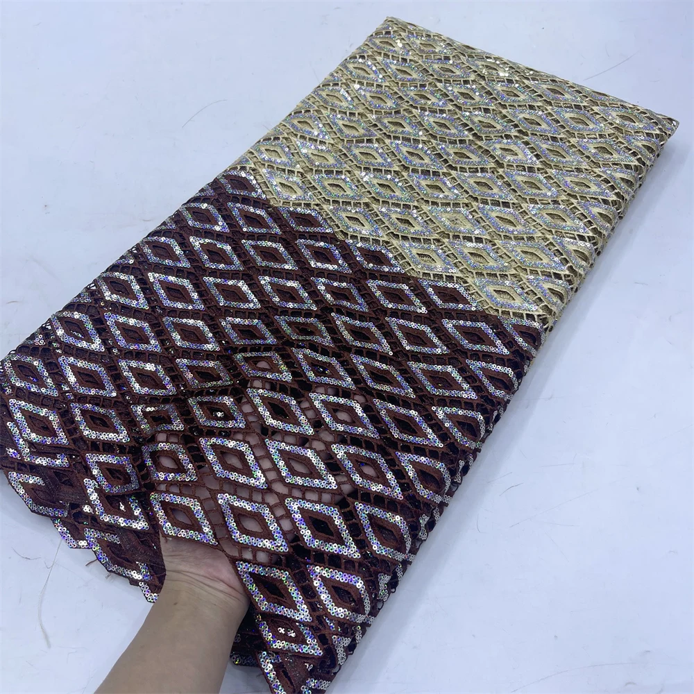 Африканский нигерийский тюль кружева ткань вышивка блестками Французская для