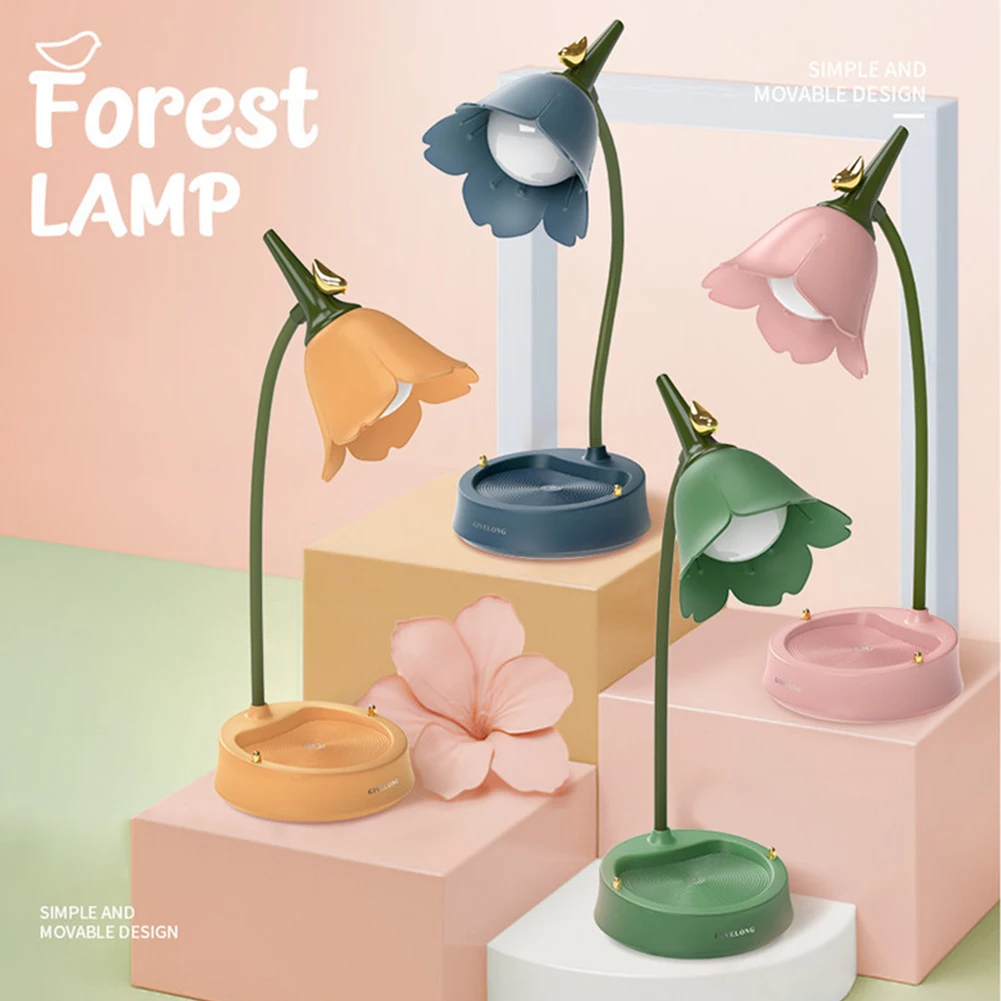 Светодиодная настольная лампа в форме цветка, сенсорный светильник для чтения для студенческой комнаты, многофункциональная лампа с защит...
