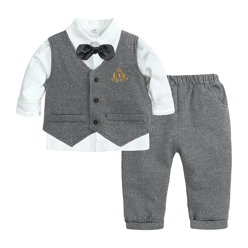

Baby Suits 0-24Mothes Newborn Boy Clothes Shirt + Vest + Pant Formal Clothing Outfit Party Bow Tie Children Birthday Dress