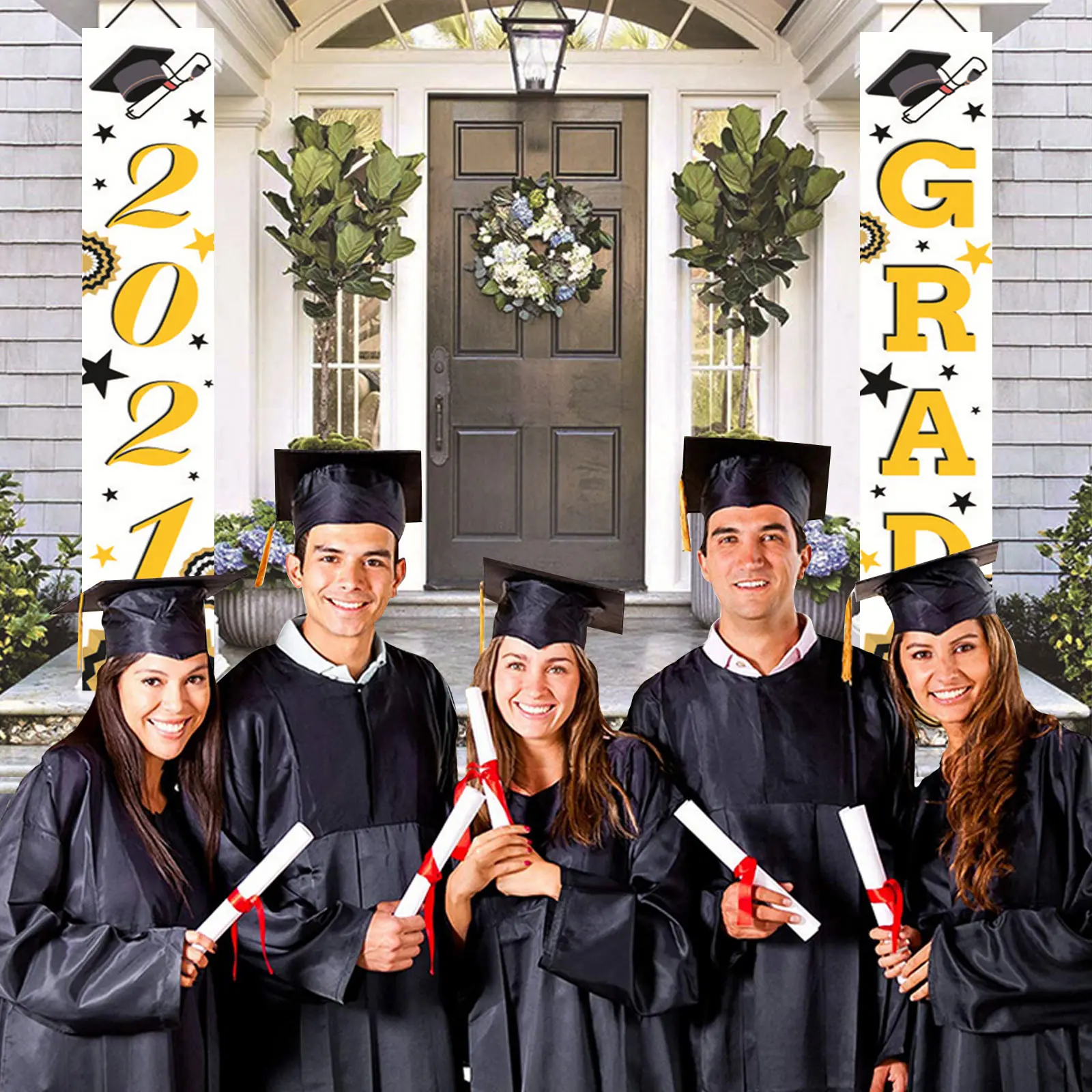 

Behogar Graduation Door Porch Sign Banner Hanging Decorations for Home Grad Party Indoor Outdoor Decor Photography Backdrop