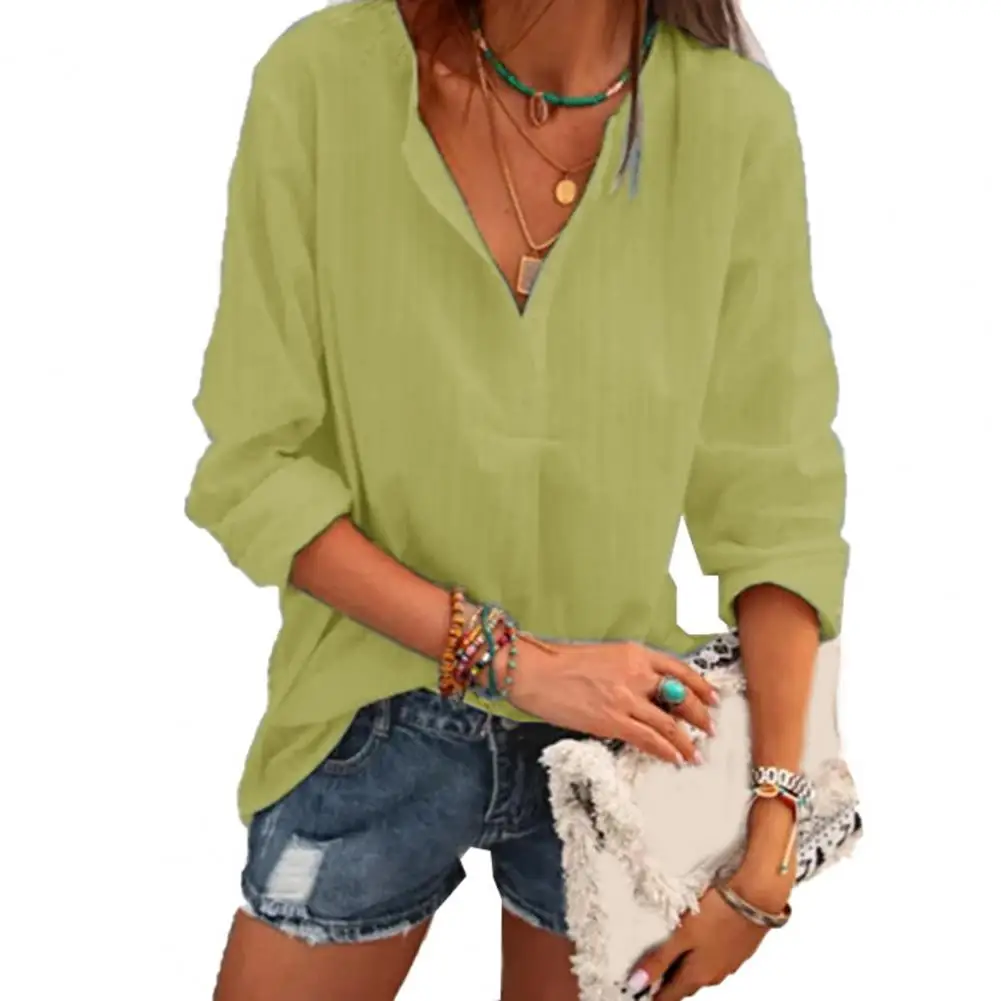 

Pullover Shirt Thin Shirt Blouse Women Solid Color Pullover Shirt