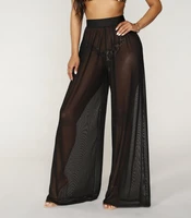 2022 summer new sexy hollow pants women solid beach mesh sheer pants trousers