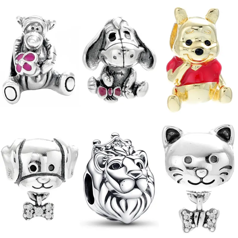 

Оригинальная подвеска Regal в виде льва, медведя, собаки и кости с хрустальными бусинами, серебро 925 пробы, Очаровательные животные, подходят д...