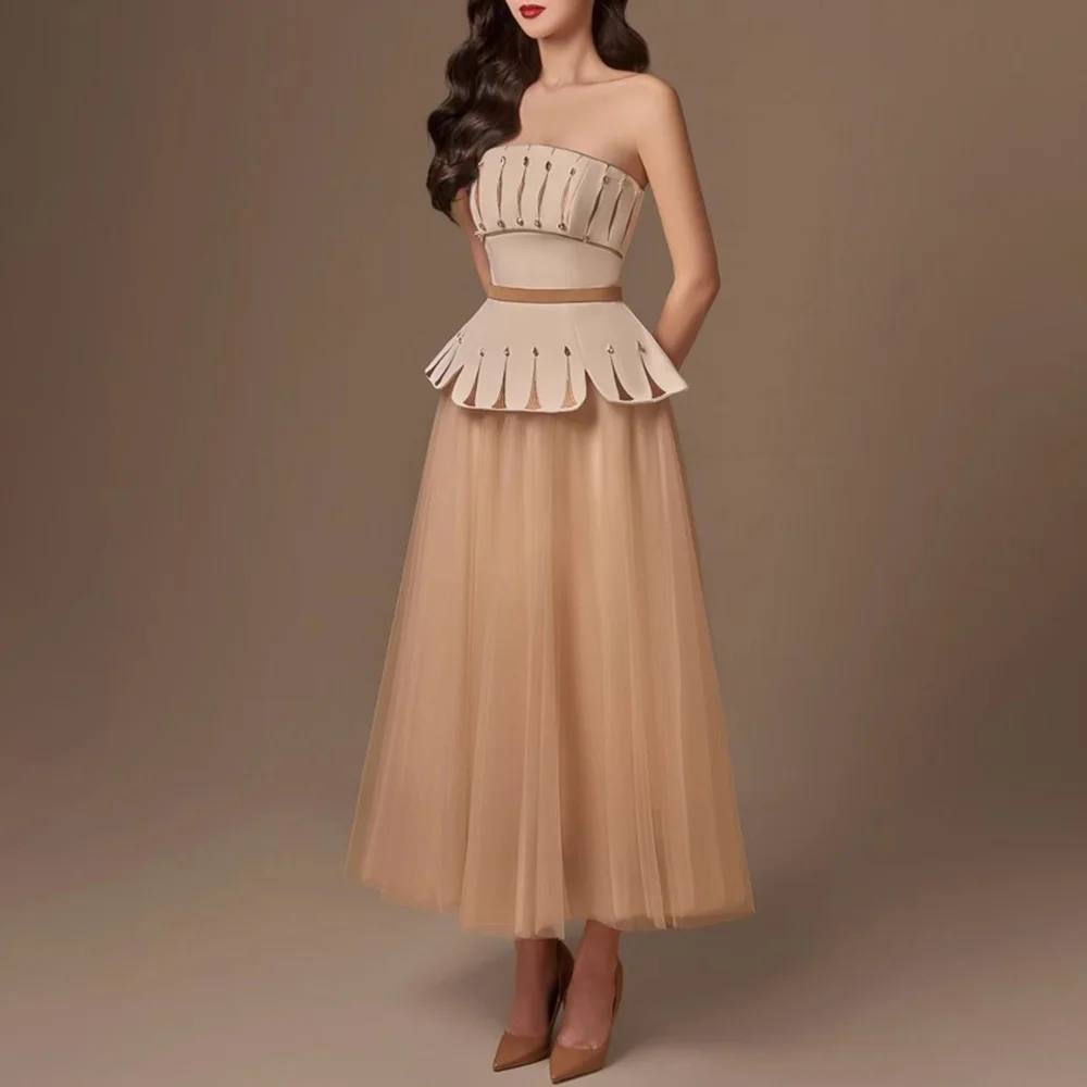 Женское длинное Сетчатое платье без бретелек с высокой талией